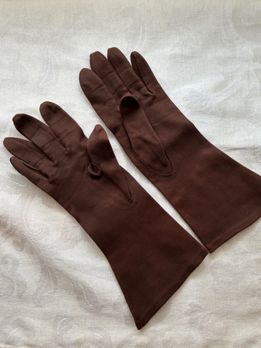 Aris Brown Sueded Cotton Bracelet Length Gloves Size 6.5